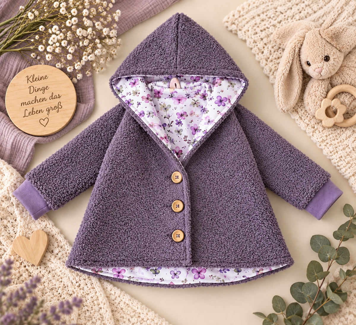 Boucle Jacke mit Kaputze, Lavendelblüte