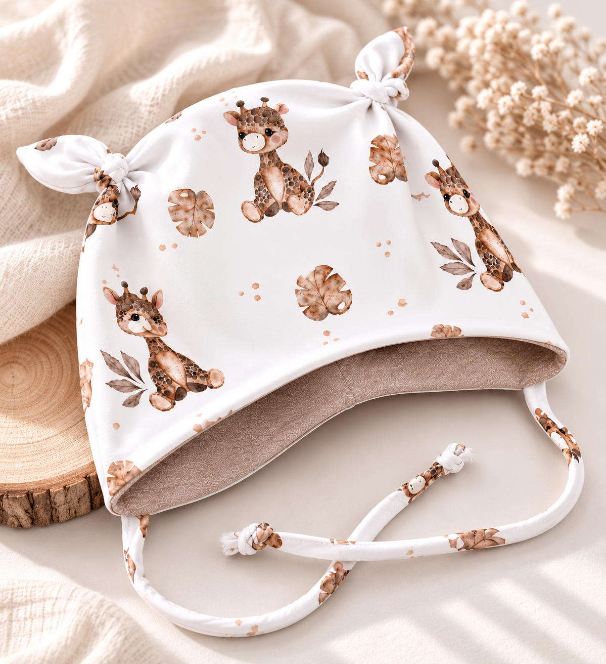 Ohrenmütze mit kuscheligem Fleece - handgemacht & gemütlich  Giraffenmotiv