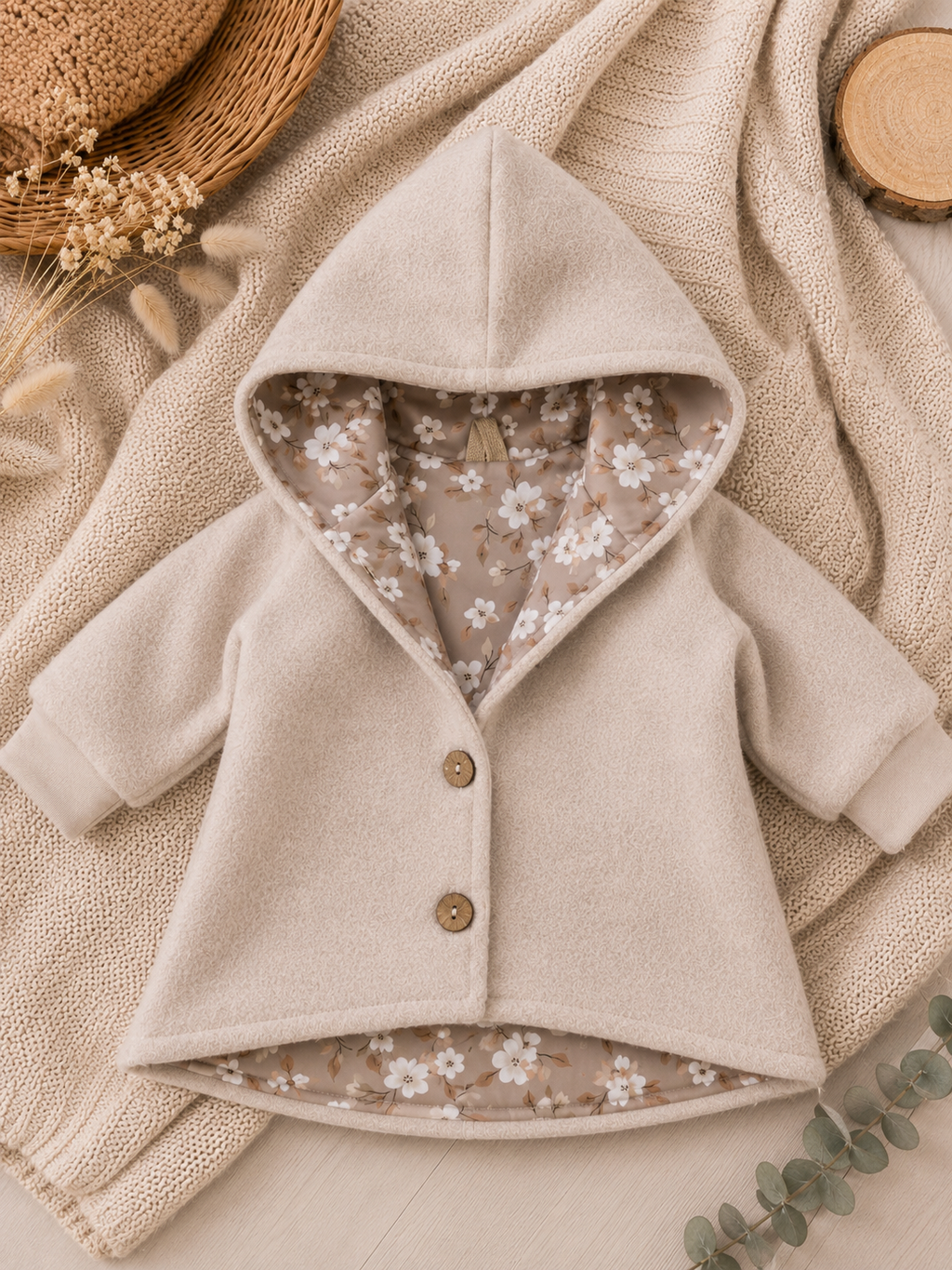 Walkjacke  mit Kaputze - gefütterte Walk-Jacke mit floralem Innenfutter Vintage Blossom
