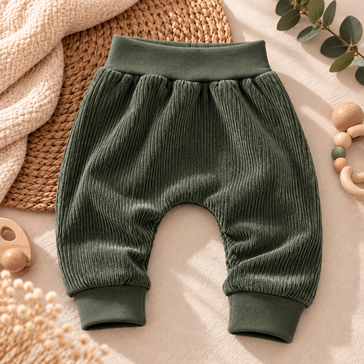 2-teiliges Set- Pullover & Hose olivgrün gestreift