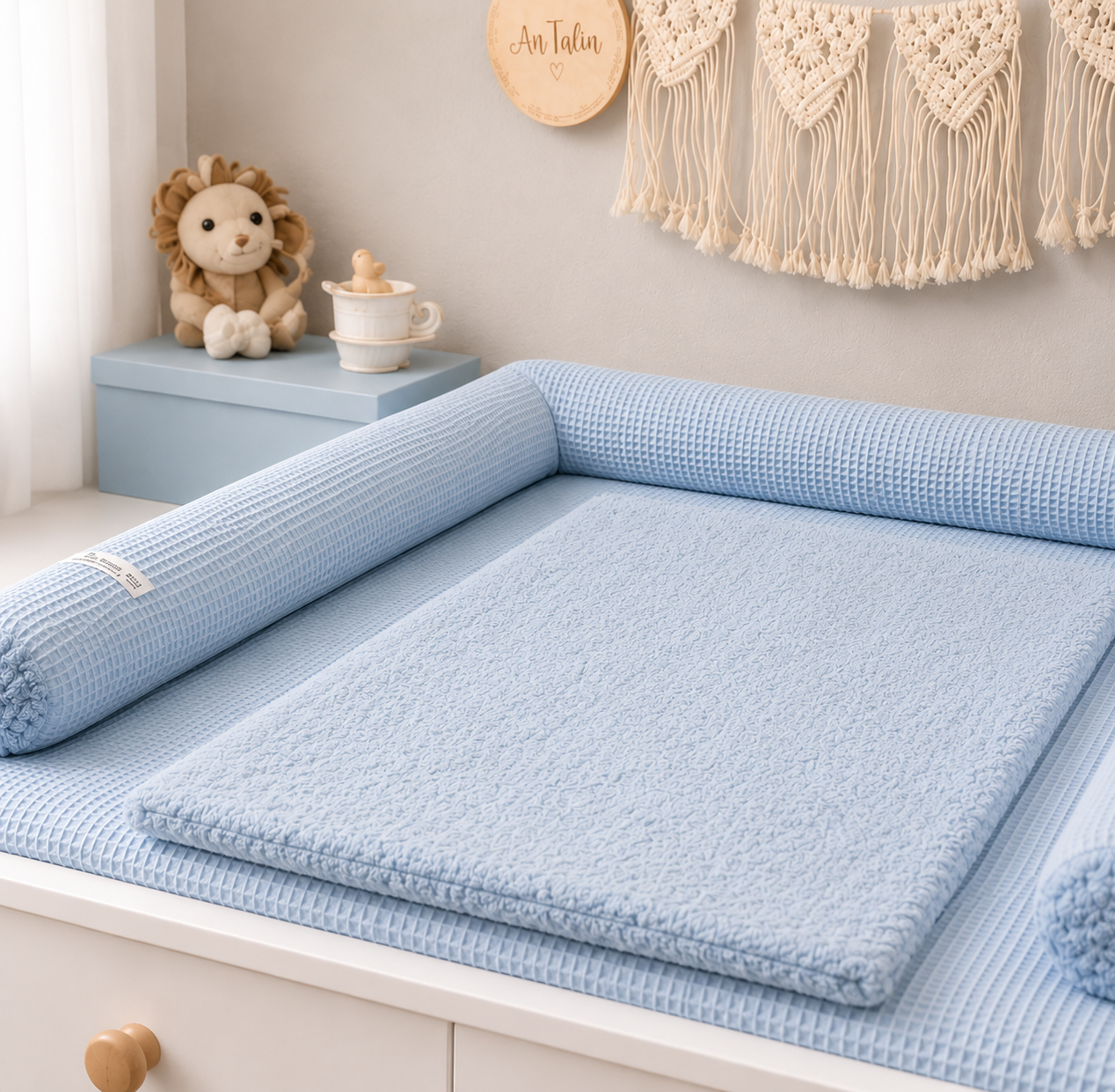 Wickelauflage Waffelpique Frottee Babyblau