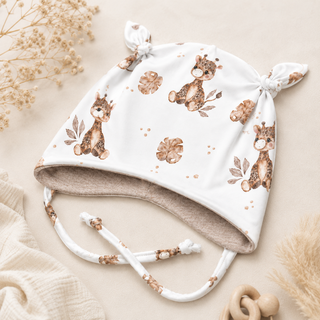 Ohrenmütze mit kuscheligem Fleece - handgemacht & gemütlich  Giraffenmotiv