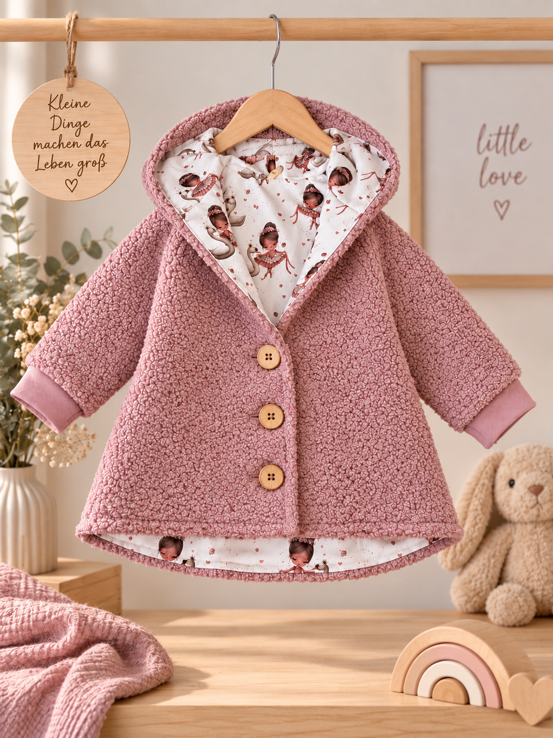 Boucle Jacke mit Kaputze, Schwanenprinzessin
