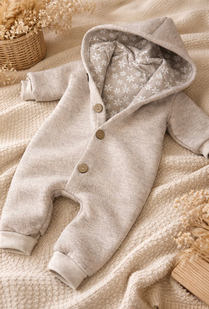 Walkoverall mit Kaputze, white flowers