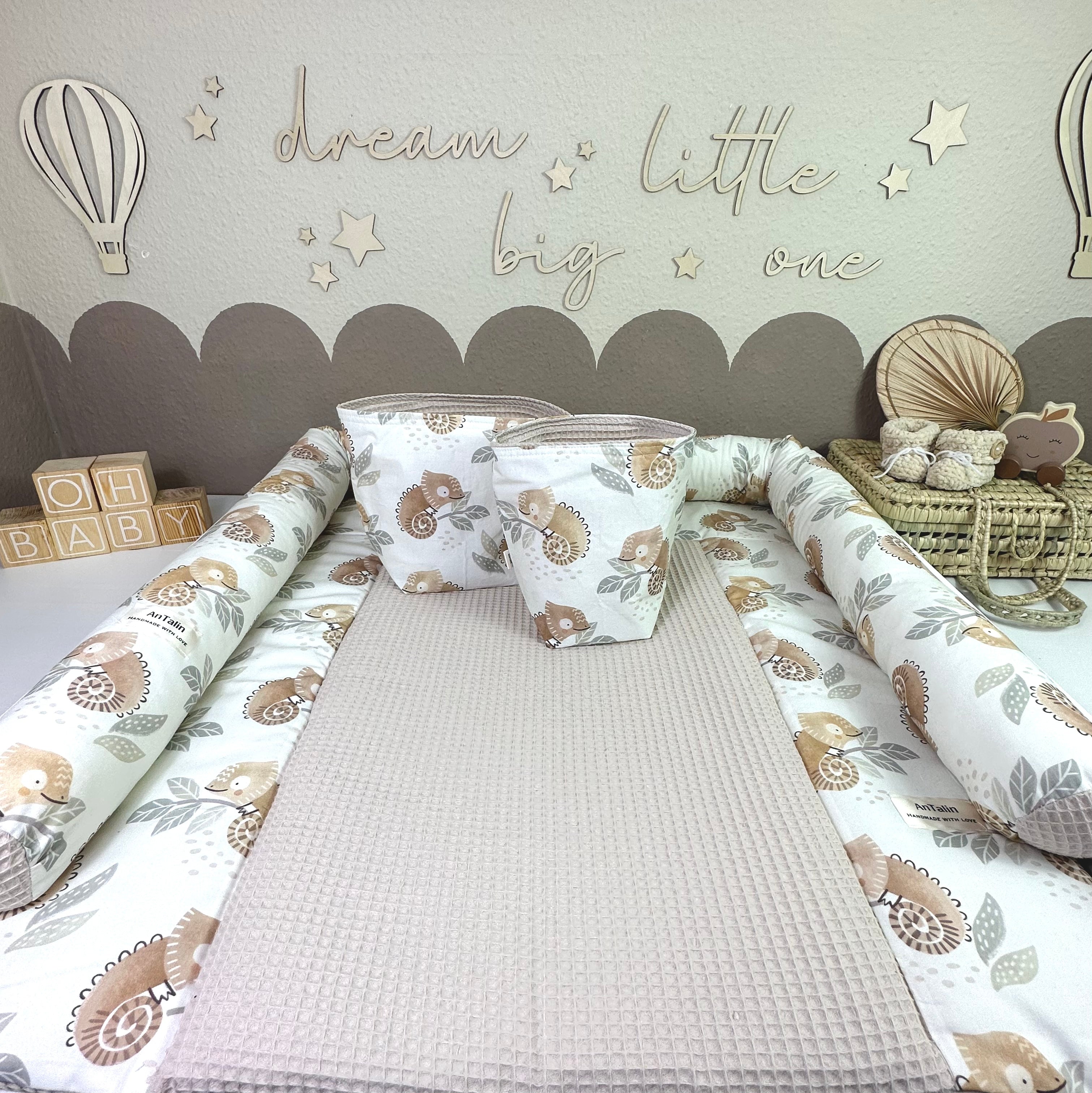 Wickelauflagen Set 5tlg. Gako, Waffelpique hell beige, weiche und strapazierfähige Wickelunterlagen für Babys, von AnTalin