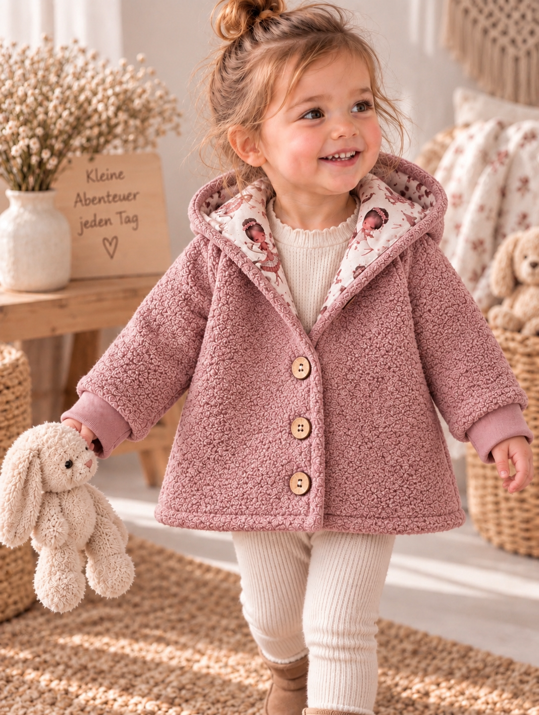 Boucle Jacke mit Kaputze, Schwanenprinzessin