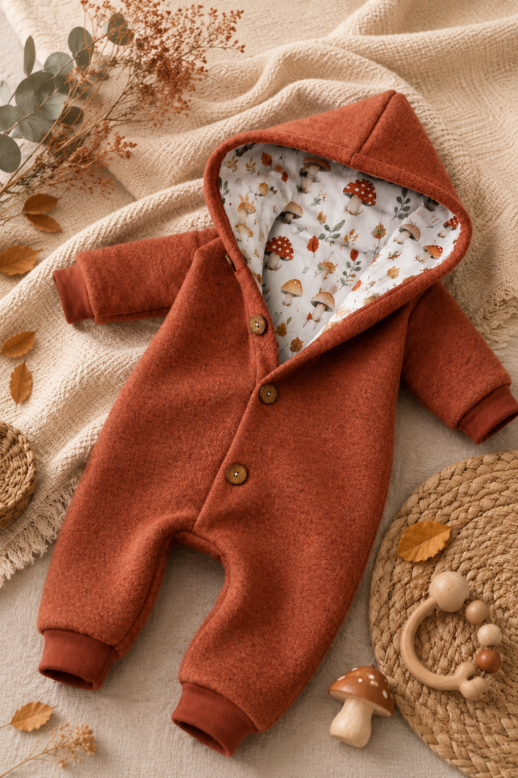 Walk Overall mit Kaputze - kuscheliger Einteiler mit Wald-Innenfutter