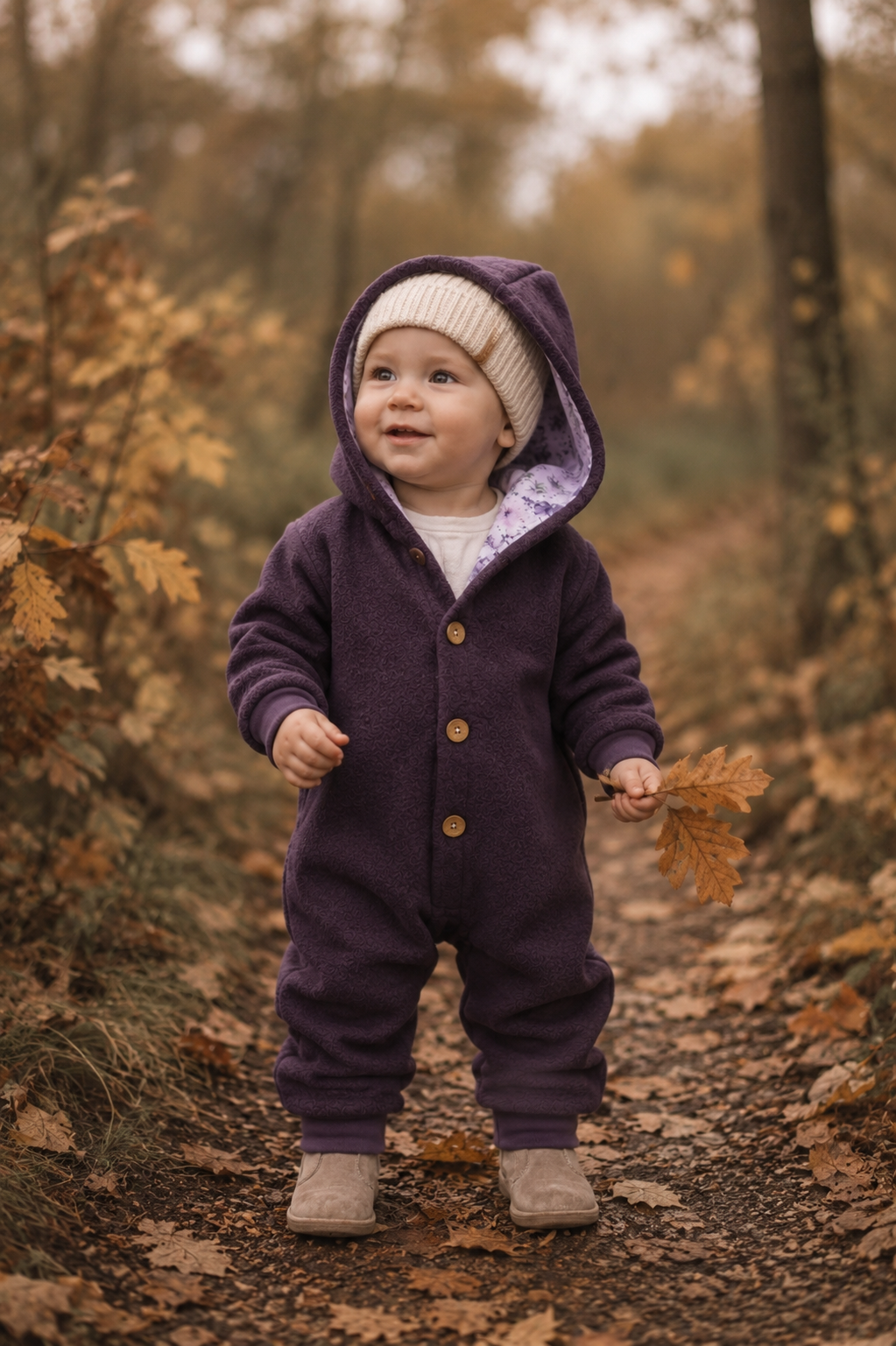 Walk Overall mit Kaputze - kuscheliger Einteiler mit floralem Innenfutter