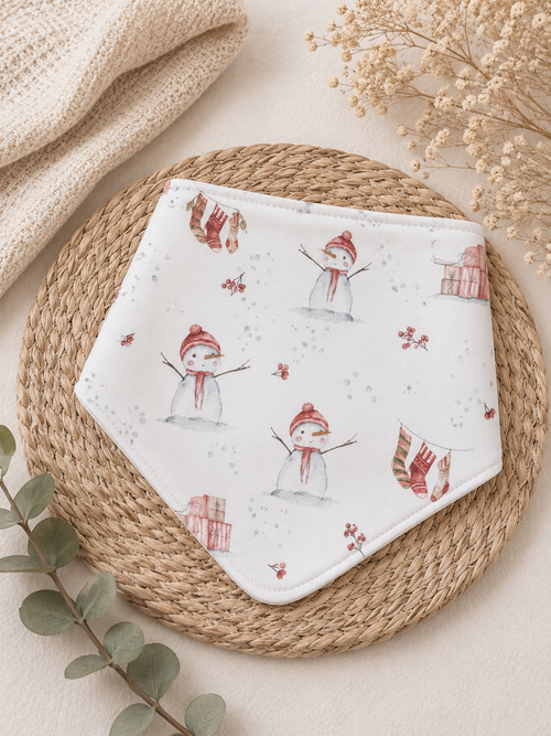 AnTalin Winterzauber Dreieckstuch für Babys mit Schneemann-Motiv, handgefertigtes warmes Babytuch, winterliches Design