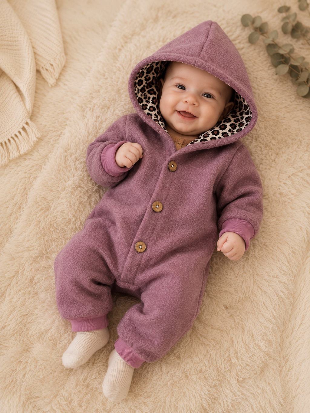 Hose von AnTalin, Walk Overall Leo 2 in altrosa, bequemer Overall für Kinder mit Leo-Muster, weiches Material, detaillierte Ansicht