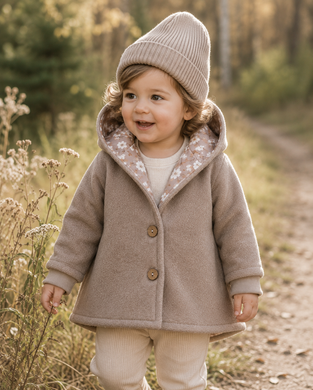 Walkjacke  mit Kaputze - gefütterte Walk-Jacke mit floralem Innenfutter Vintage Blossom