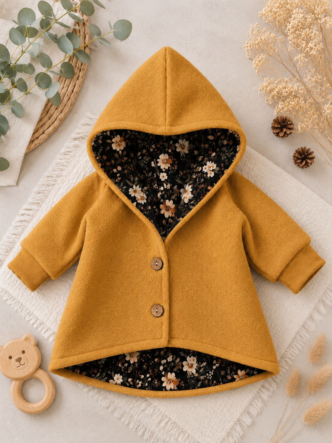 Walkjacke  mit Kaputze - gefütterte Walk-Jacke mit floralem Innenfutter Midnight Measow
