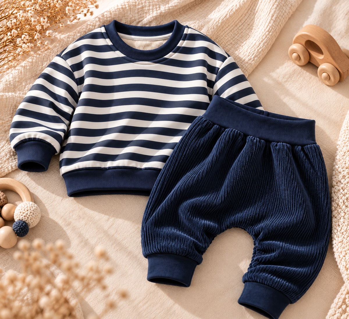 2-teiliges Set- Pullover & Hose Marineblau streifen