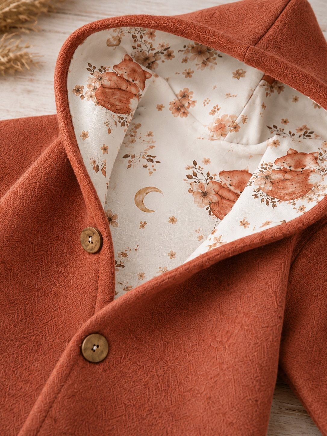Walk Overall Boho Fox mit Kaputze - kuscheliger Einteiler mit Fuchs-Motiv