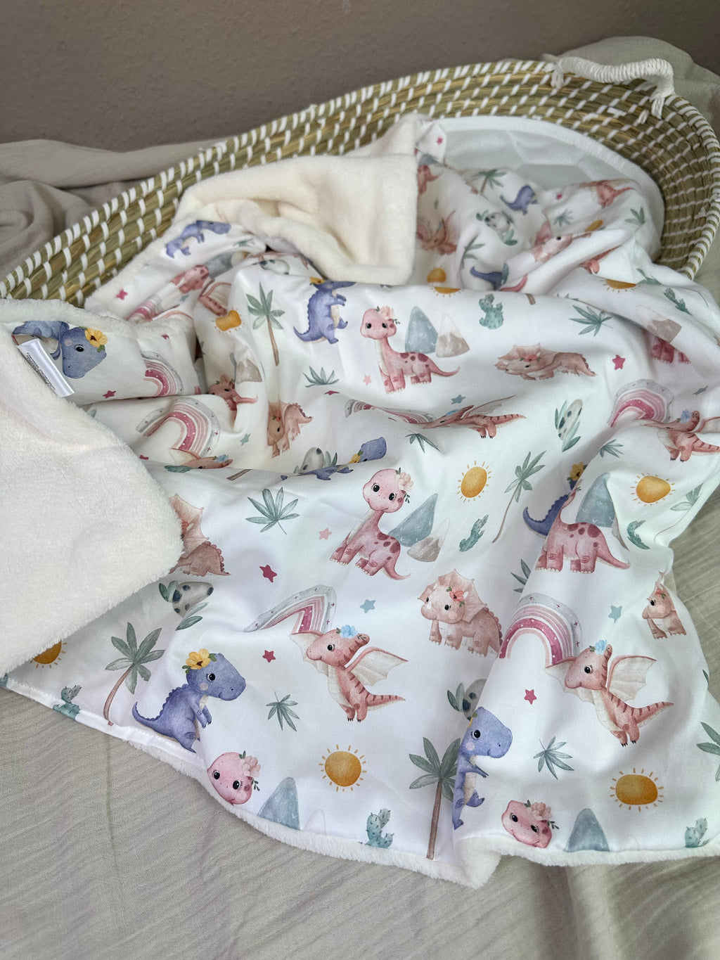 Babydecke, Kuscheldecke kleiner Dino Girl, Fleece - AnTalin