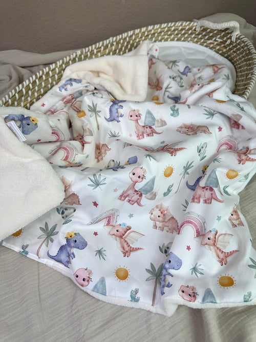 Babydecke, Kuscheldecke kleiner Dino Girl, Fleece - AnTalin