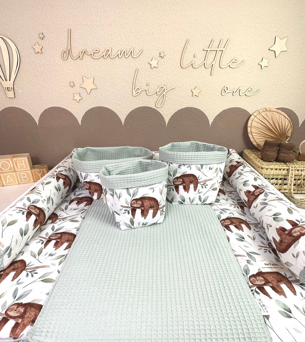 Fünfteiliges Wickelauflagen-Set von AnTalin mit Mintgrün Waffelpique, weiche, saugfähige Wickelunterlagen für Babys.