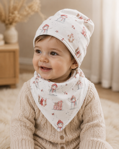 AnTalin Winterzauber Dreieckstuch für Babys und Kleinkinder mit Schneemann-Motiv, handgefertigt, warm und süß im Winterdesign