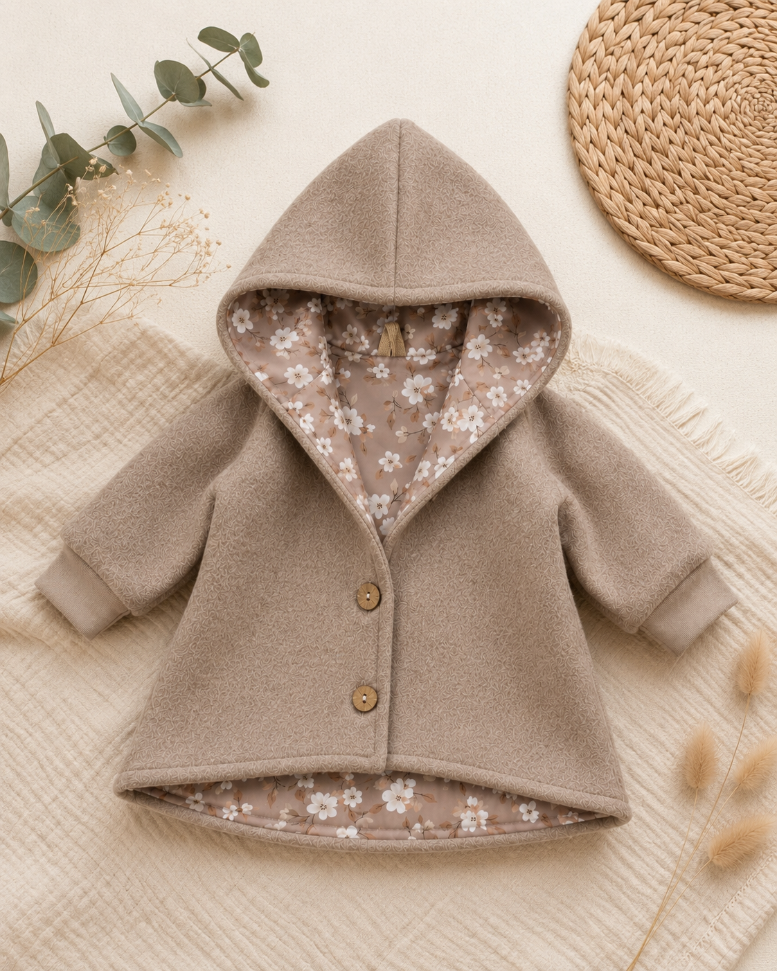 Walkjacke  mit Kaputze - gefütterte Walk-Jacke mit floralem Innenfutter Vintage Blossom