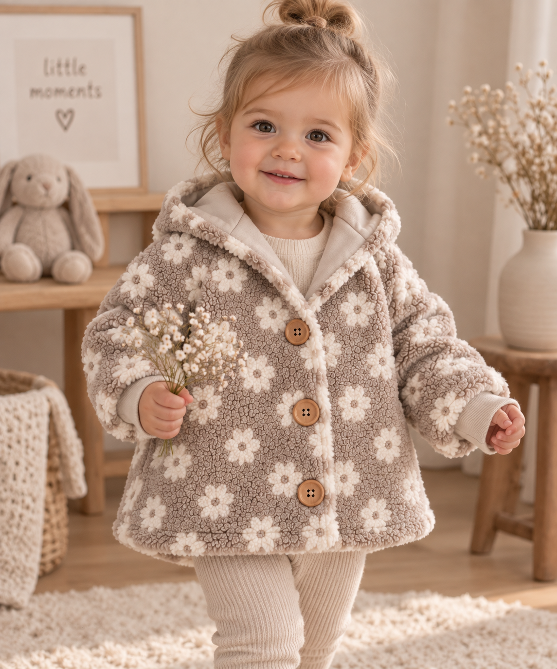 Teddyjacke mit Blumenmuster-kuschelig weich & warm