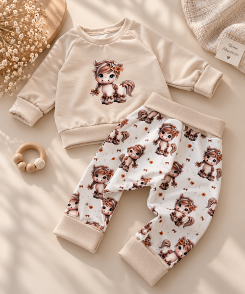 Kinder-Sweatshirt Ponyzauber von AnTalin, weicher Pullover mit buntem Pony-Design, ideal für Kinder, auf weißem Hintergrund.
