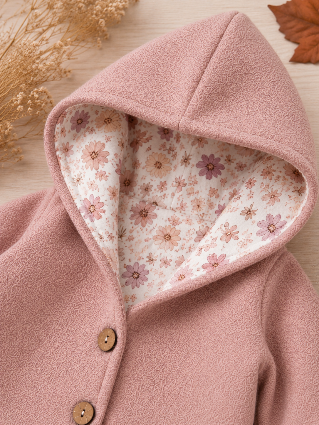 Walkjacke mit Kaputze - gefütterte Walk-Jacke mit floralem Innenfutter Blütenhauch rosa