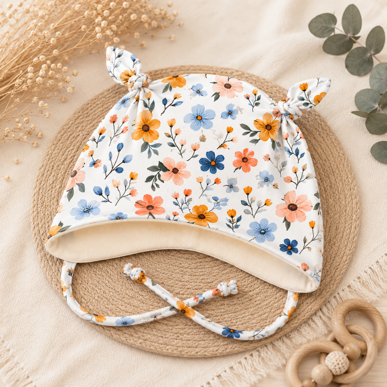 Ohrenmütze mit kuscheligem Fleece - handgemacht & gemütlich Wildblumen