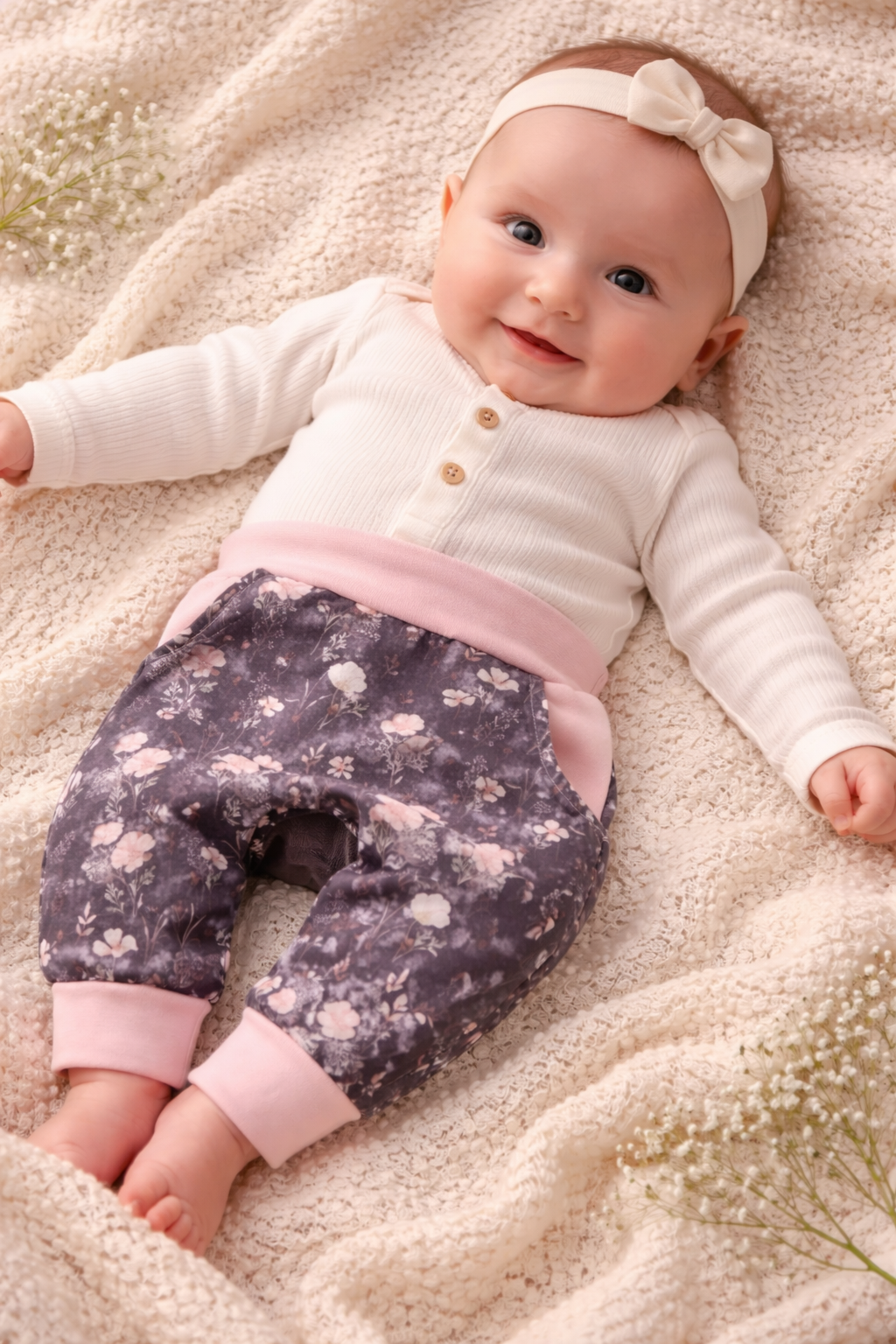 Weiche Baby-Pumphose von AnTalin in zarten Farben mit bequemem Schnitt, ideal für kleine Kinder.