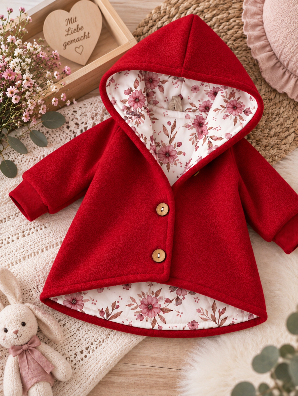 Walkjacke mit Kaputze - gefütterte Walk-Jacke mit Innenfutter Häschenblüte