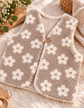Kuschelige Teddyweste mit Blumen- Kinderweste in Taupe