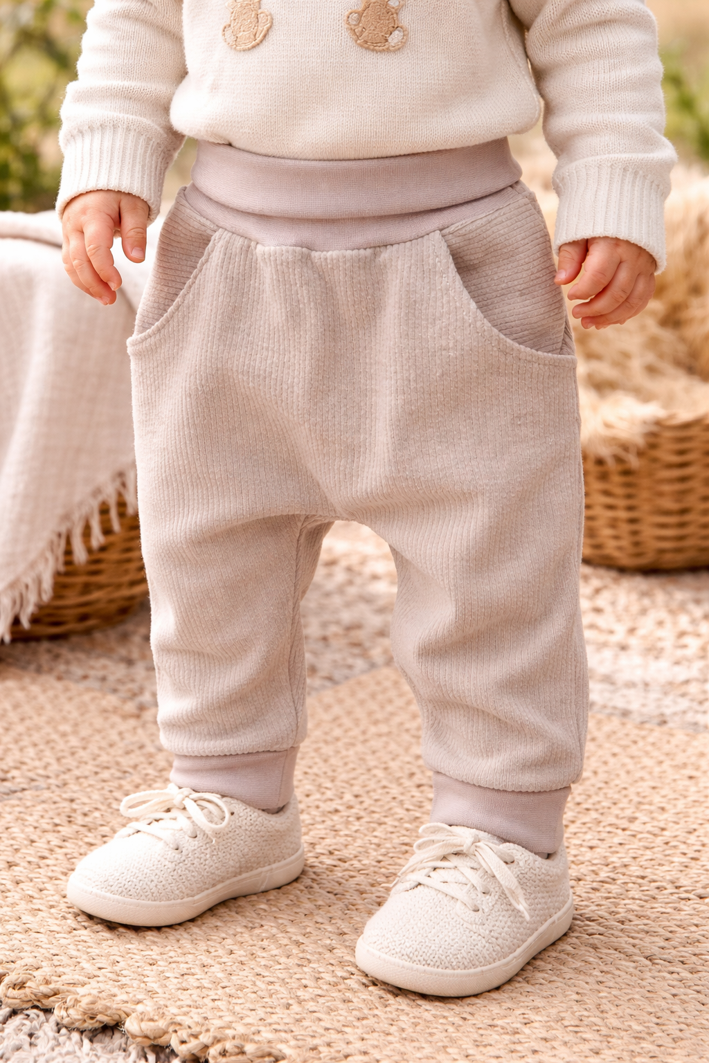 Beige Pumphose aus Baumwolle von AnTalin, locker sitzend mit elastischem Bund und entspanntem Stil.