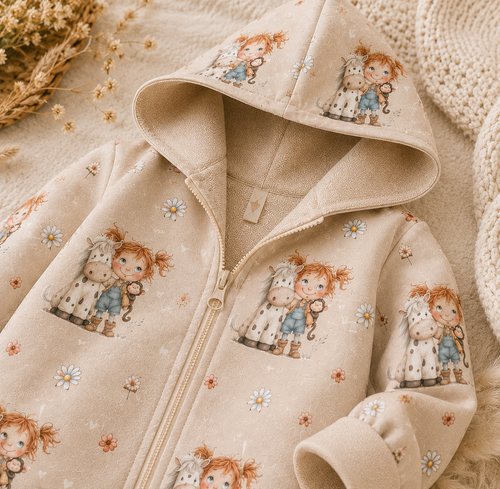 Kinder-Softshelljacke mit Kapuze von AnTalin, Pferdemädchen-Design, wasserabweisende Jacke für Kinder, detailreiche Optik