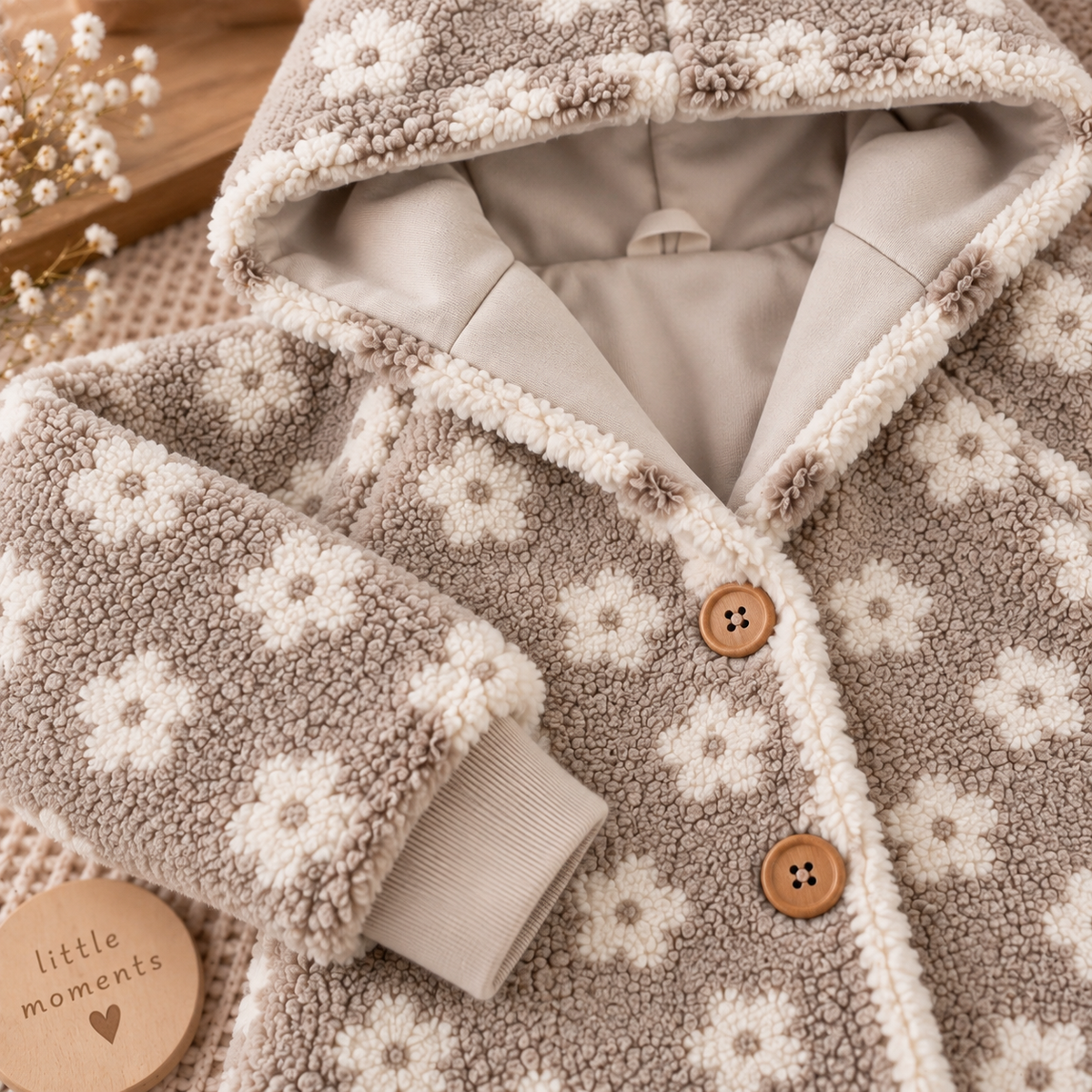 Teddyjacke mit Blumenmuster-kuschelig weich & warm