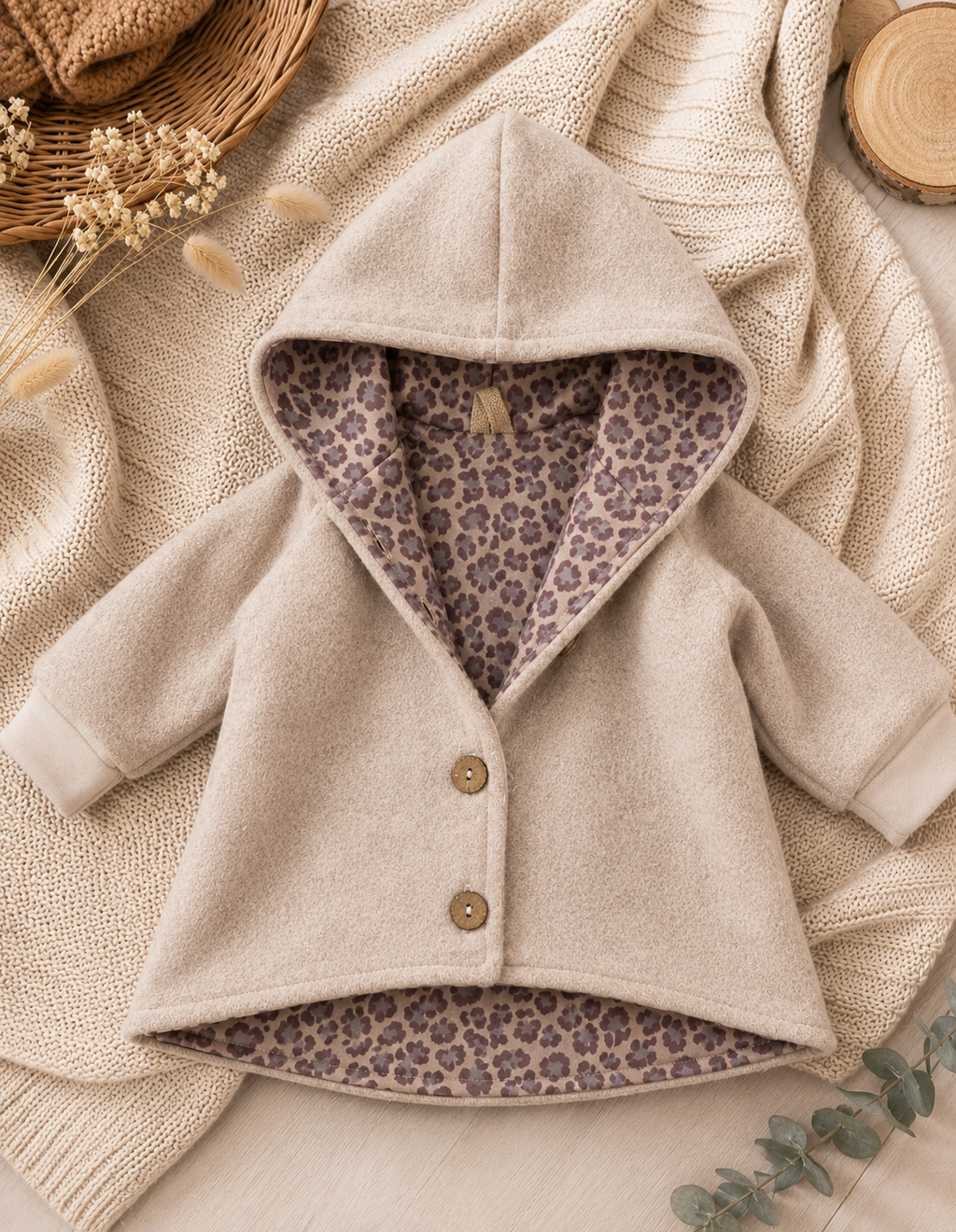Walkjacke  mit Kaputze - gefütterte Walk-Jacke mit Innenfutter Leo Taupe