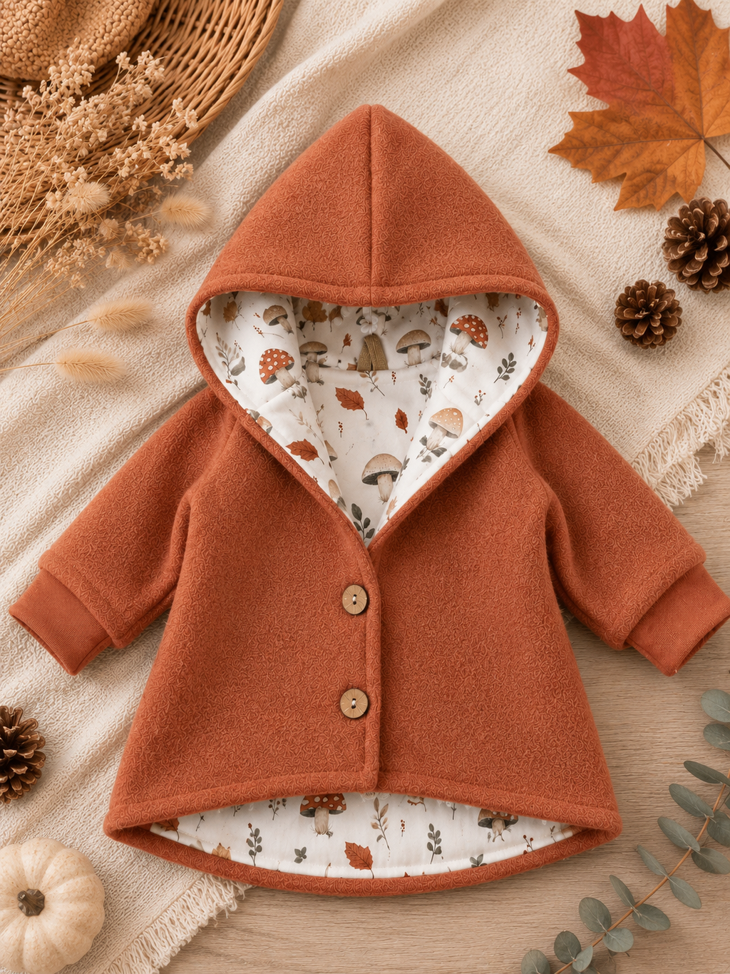 Walkjacke  mit Kaputze - gefütterte Walk-Jacke mit Wald-Innenfutter