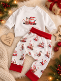 Zweiteiliges AnTalin Weihnachtsmotiv-Set mit Pullover und Hose für Kinder, festliches Design, bequemes Material
