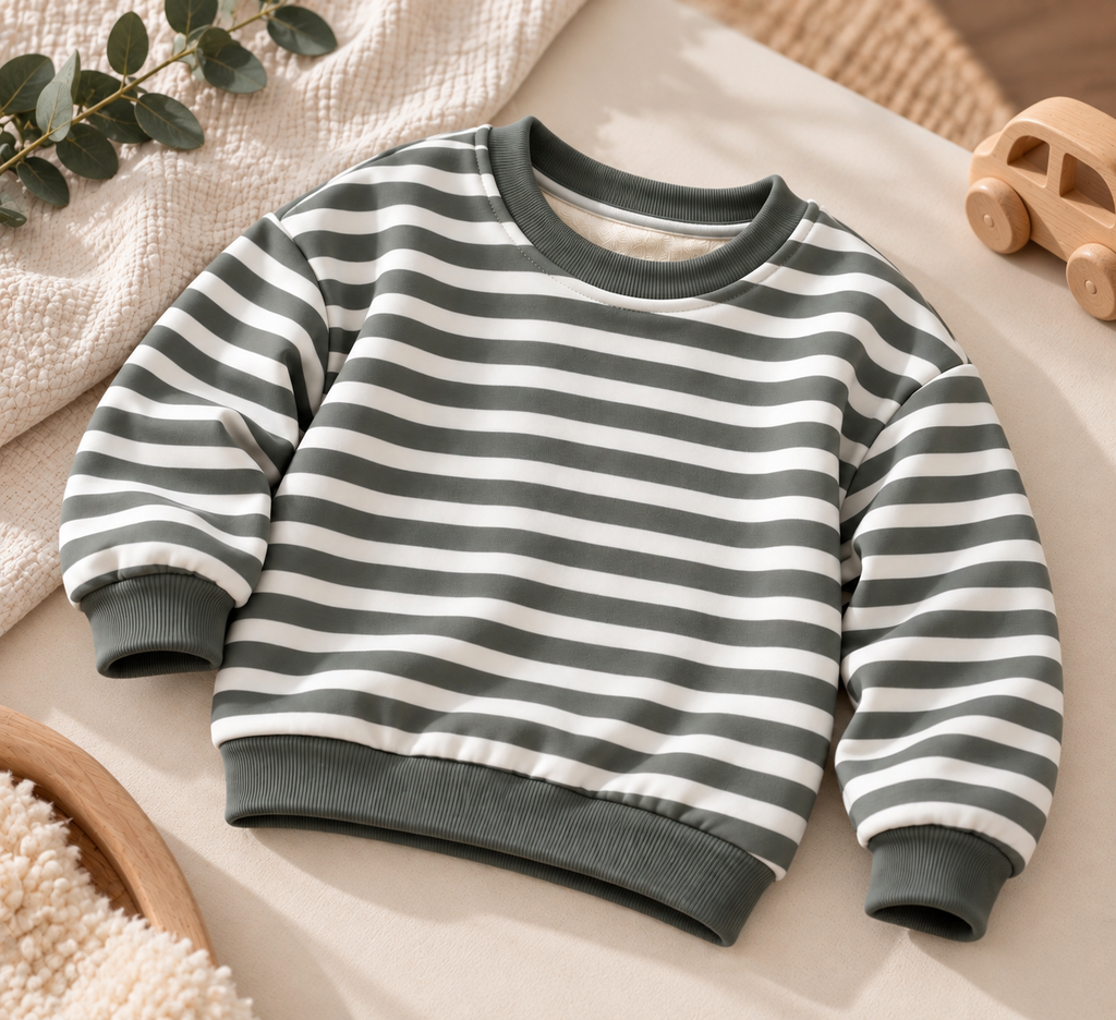 Kinder Pullover olivgrün gestreift - Kuschelige Sweatshirt für Babys & Kleinkinder