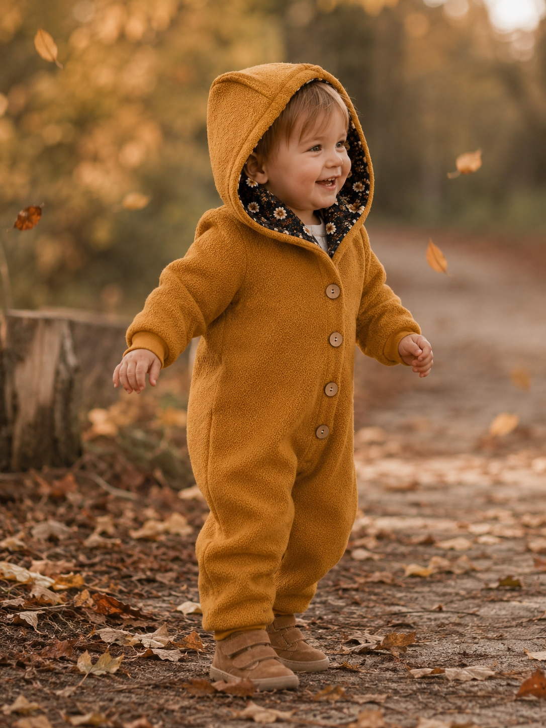 Walk Overall Midnight Meadow mit Kaputze - kuscheliger Einteiler mit floralem Innenfutter