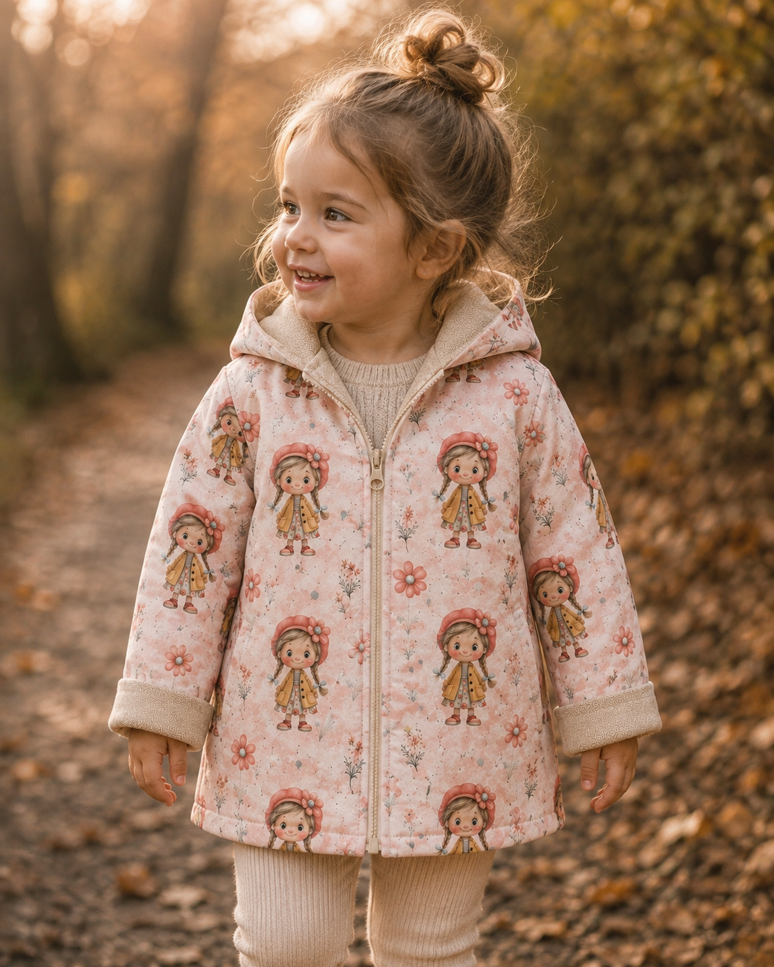 Kinder-Softshelljacke mit Kapuze von AnTalin, Blumenmädchen-Design, winddicht und bequem, ideal für Kinder draußen.