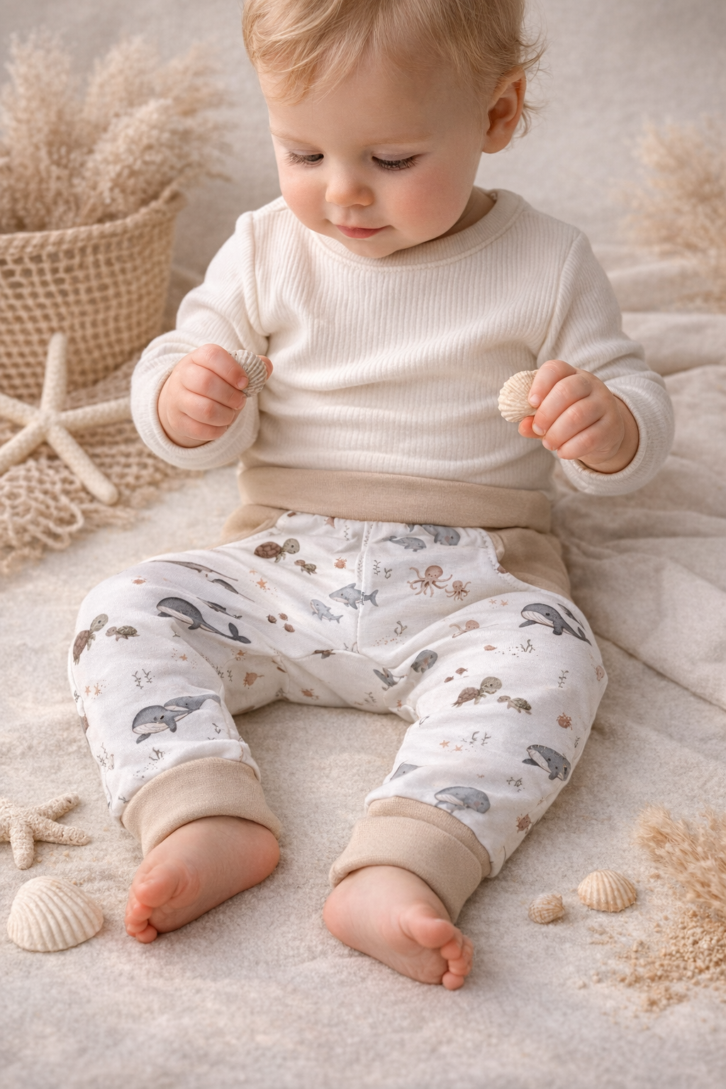Blaue Pumphose von AnTalin mit Meerestier-Motiv, bequemes Material, für Kinder, unter dem Meer Design, elastischer Bund
