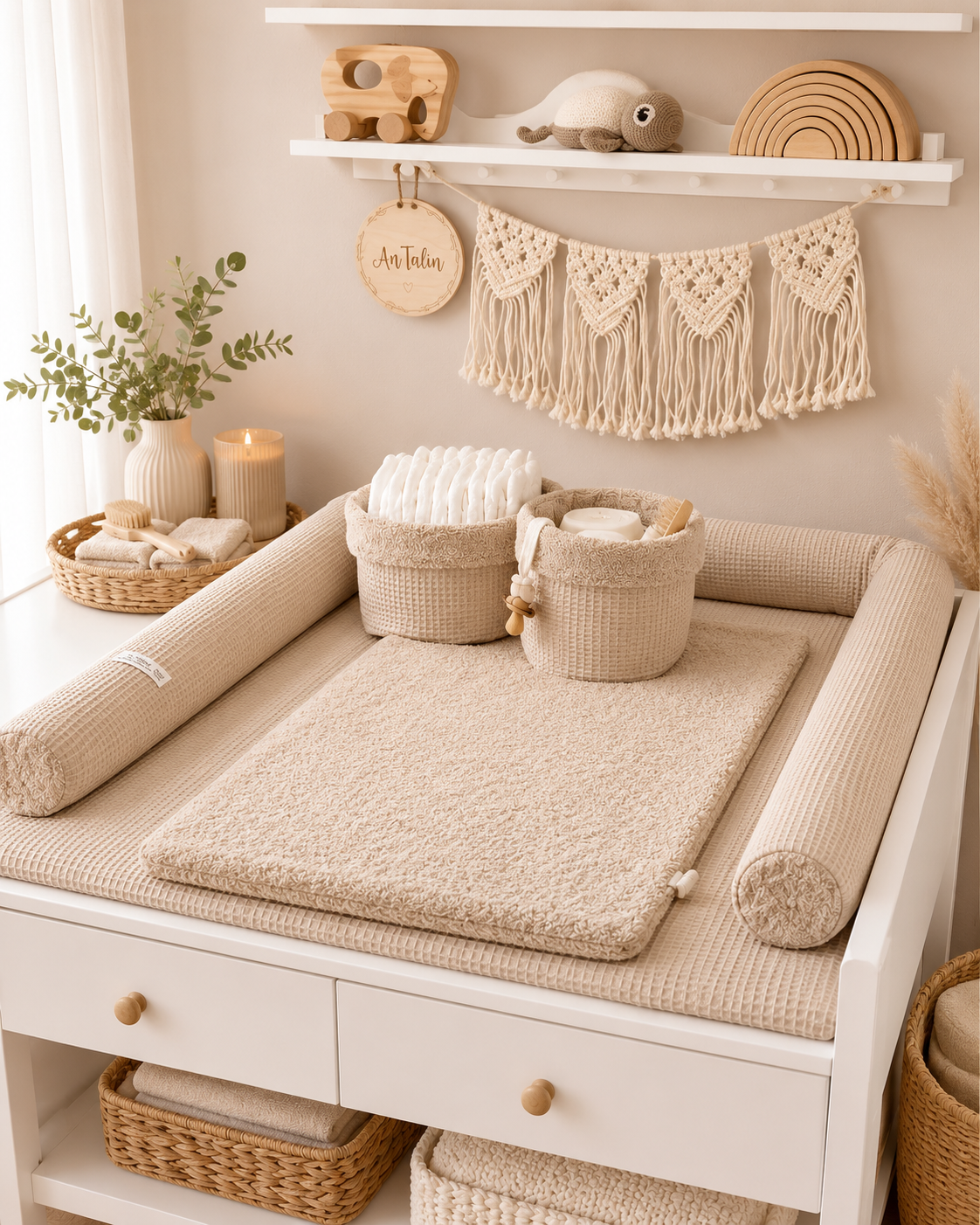 Wickelauflage Waffelpique Frottee Beige