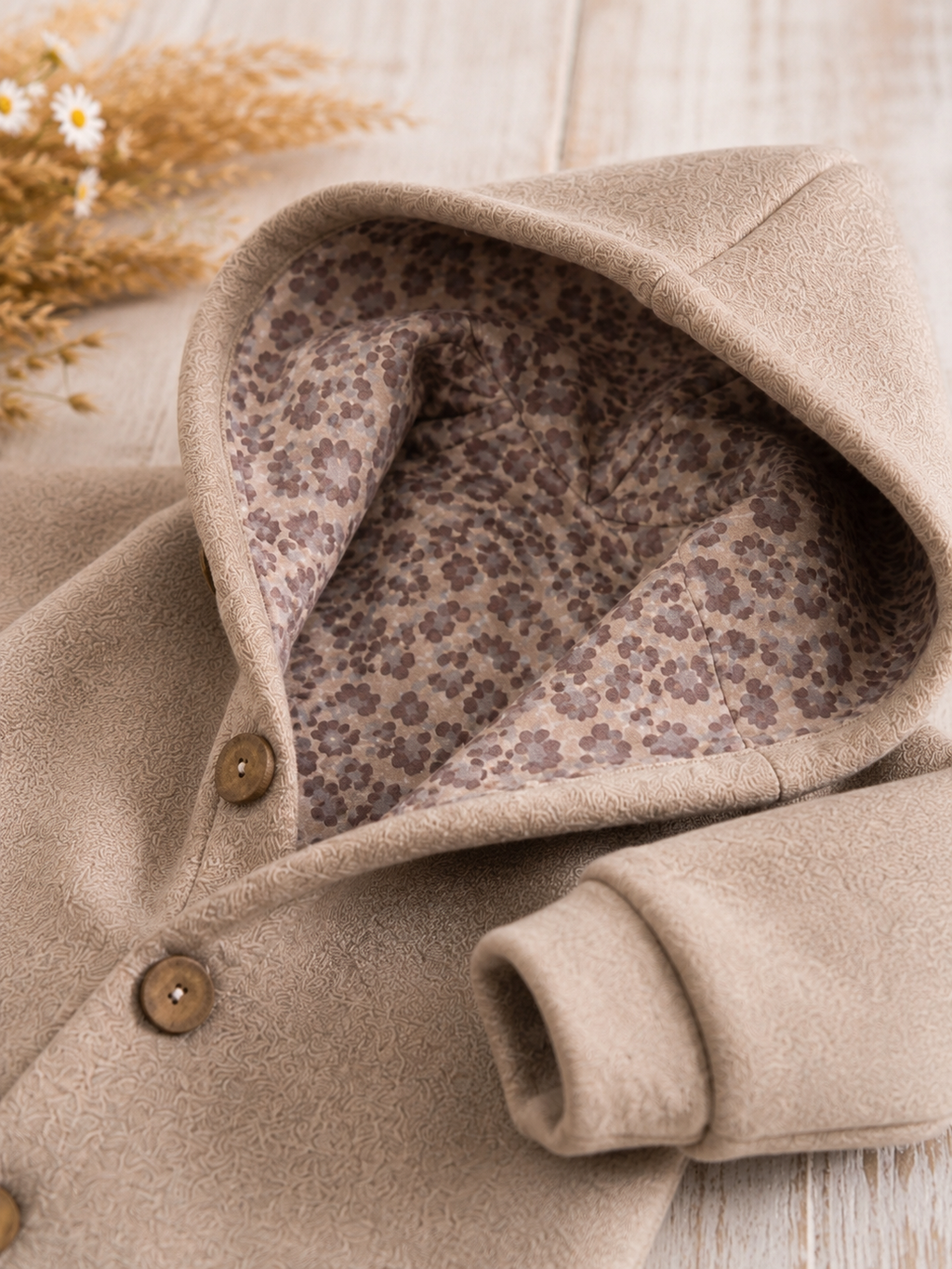 Walk Overall mit Kaputze - kuscheliger Einteiler mit Leo-Innenfutter Taupe