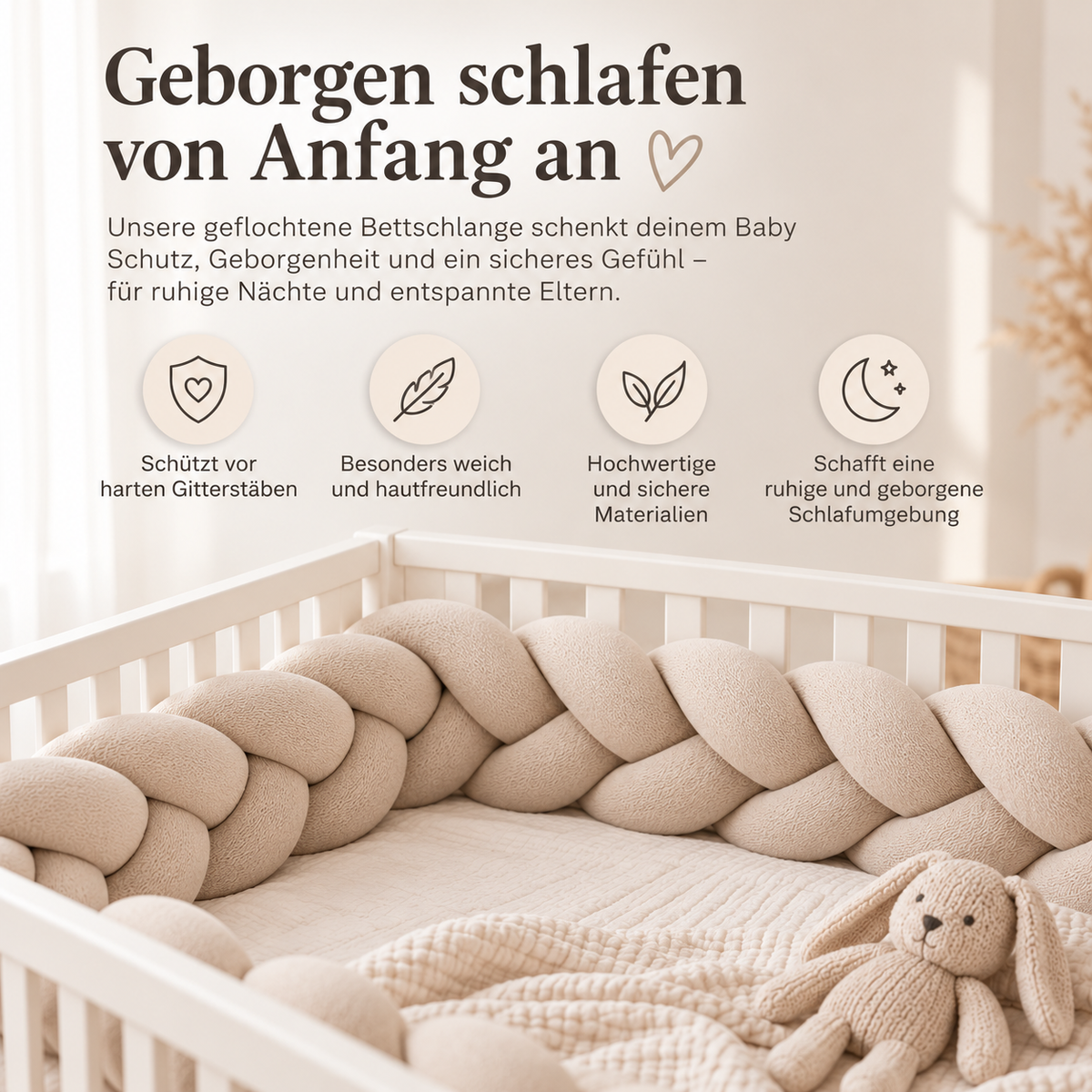 Geflochtene Bettschlange Baby - Kuschelweich & liebevoll gestaltet