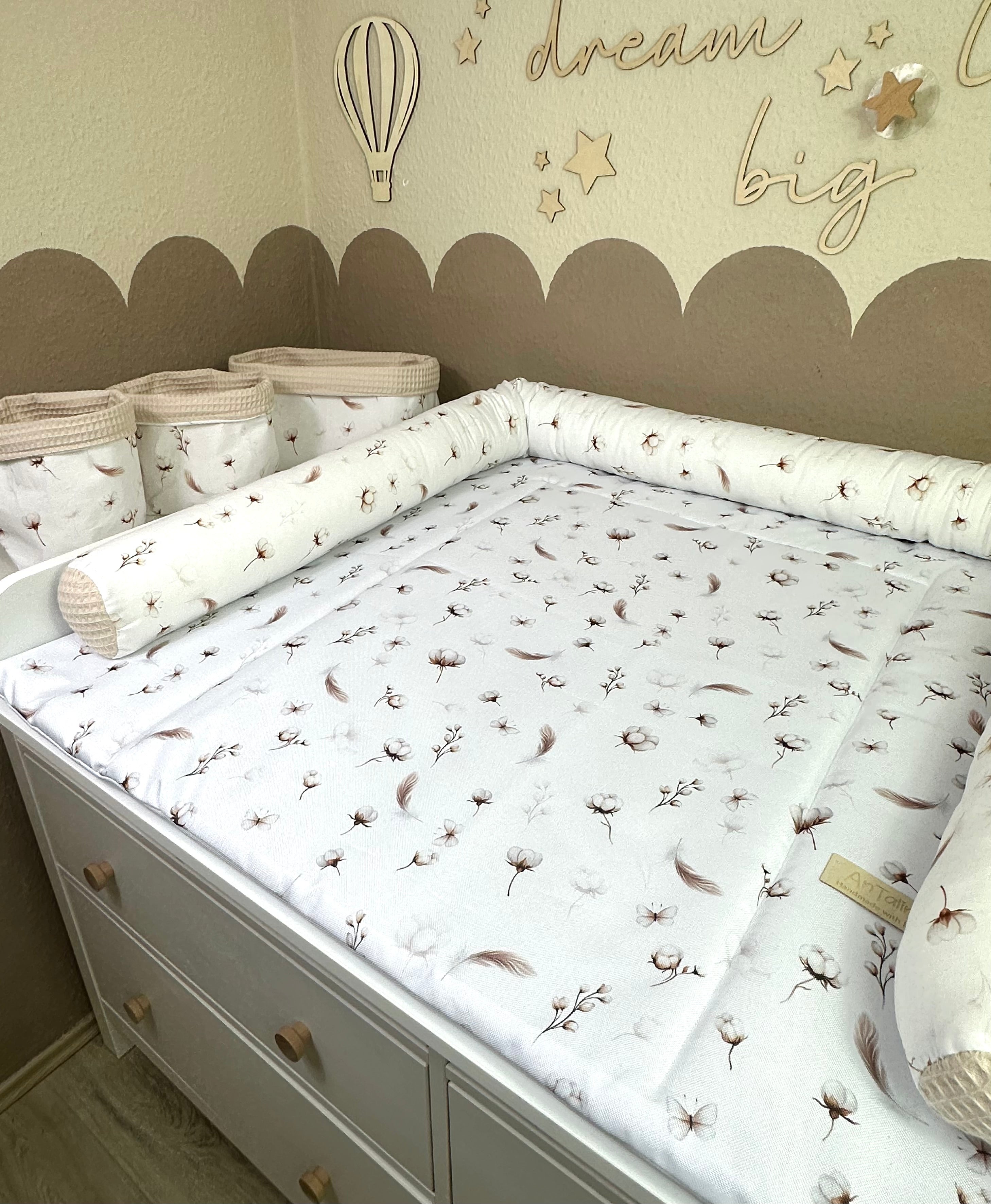 Utensilo Cotton Flowers, waffelpique hell beige - AnTalin