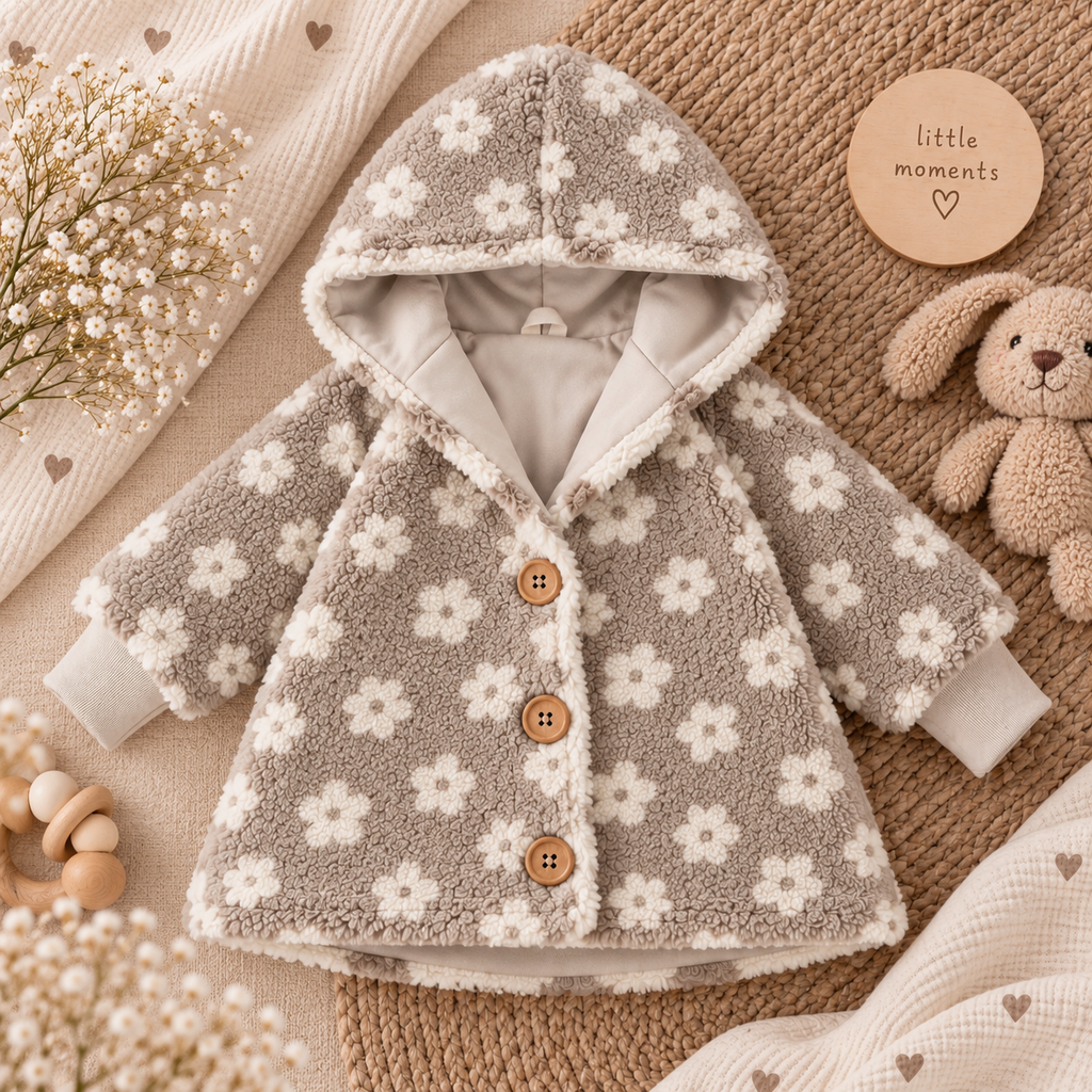 Teddyjacke mit Blumenmuster-kuschelig weich & warm