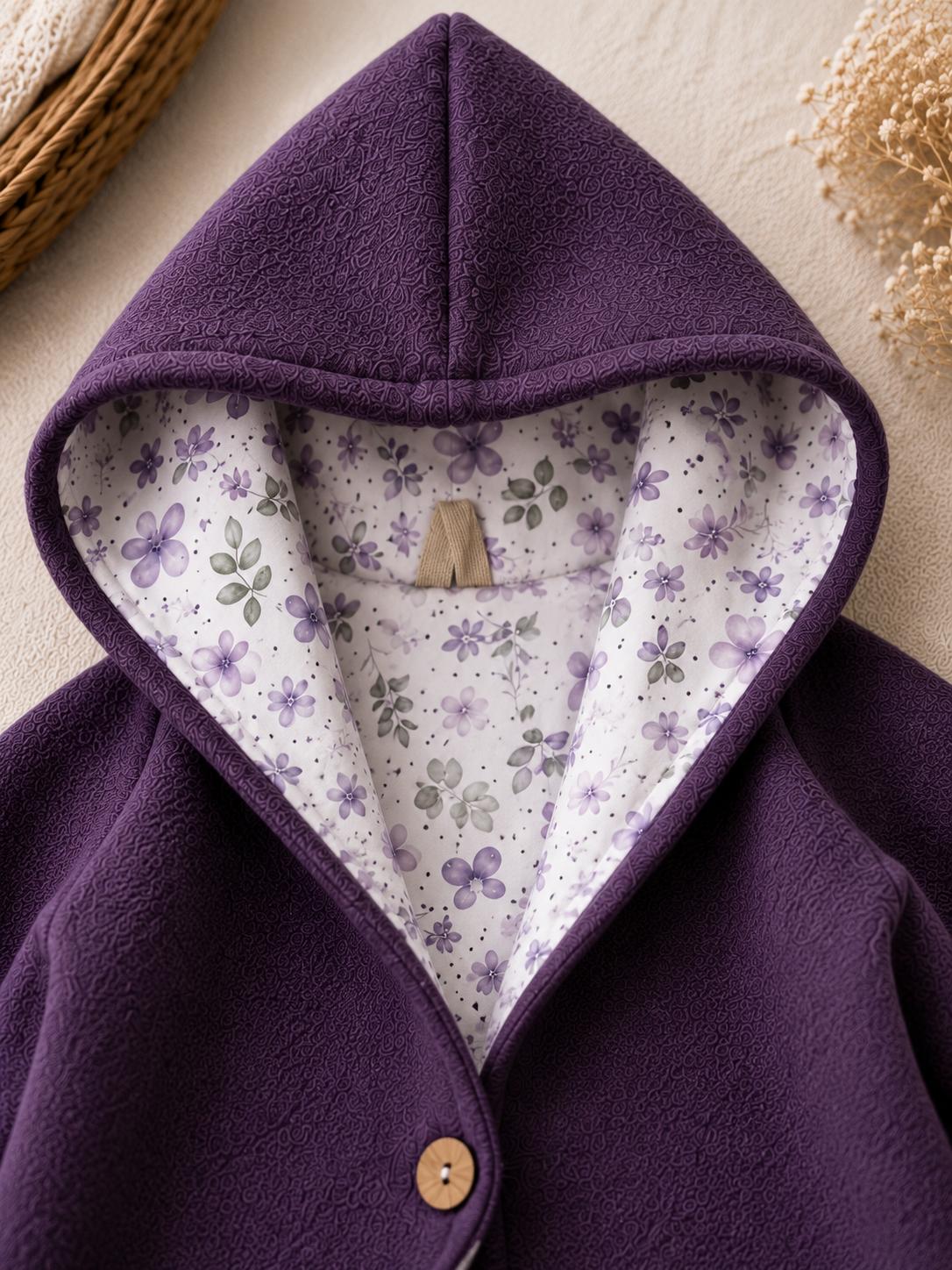 Walkjacke  mit Kaputze - gefütterte Walk-Jacke mit floralem Innenfutter Lavendelwiese