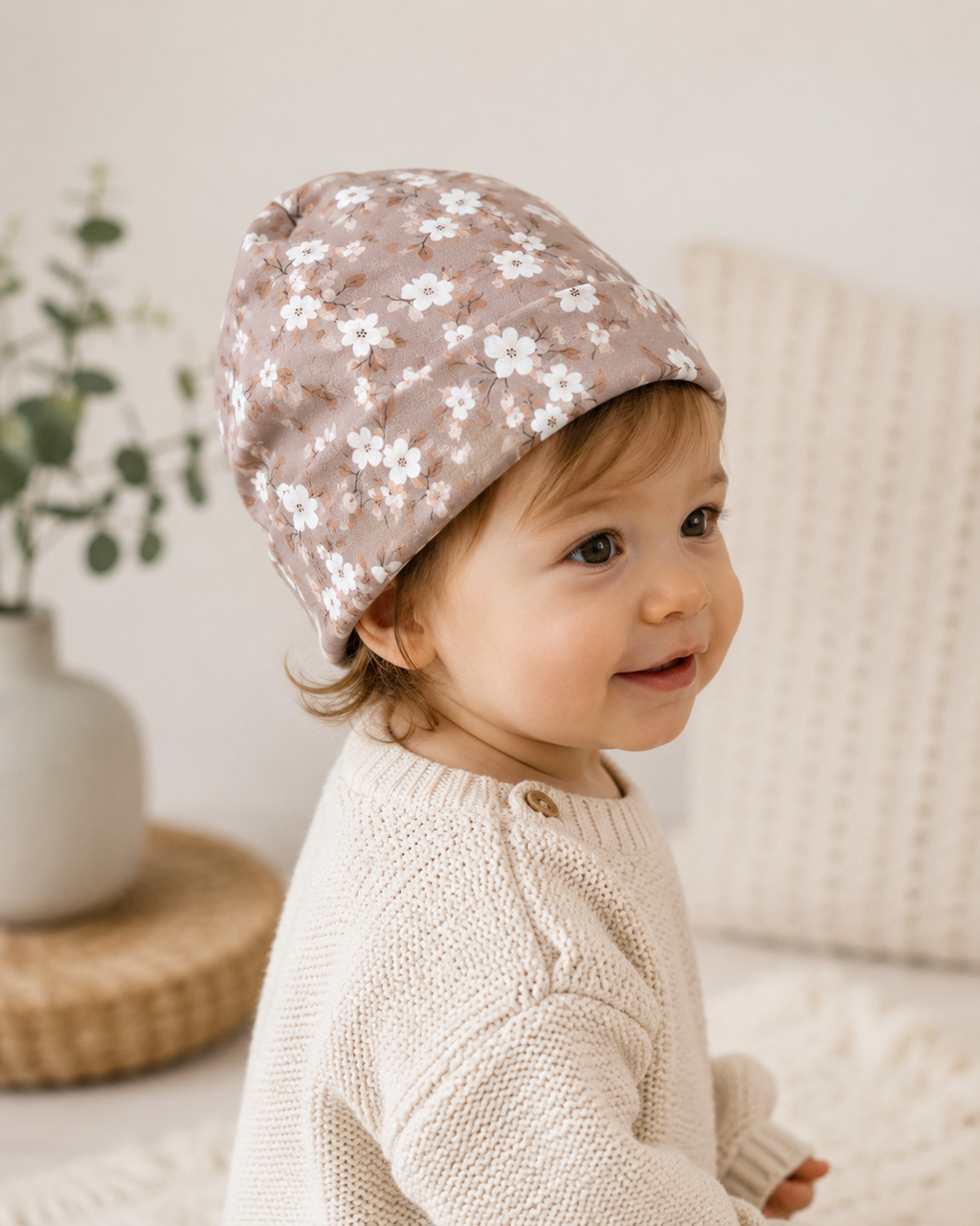Baby Mütze Vintage Blossom - Weiche Babymütze mit zartem Blumenmuster