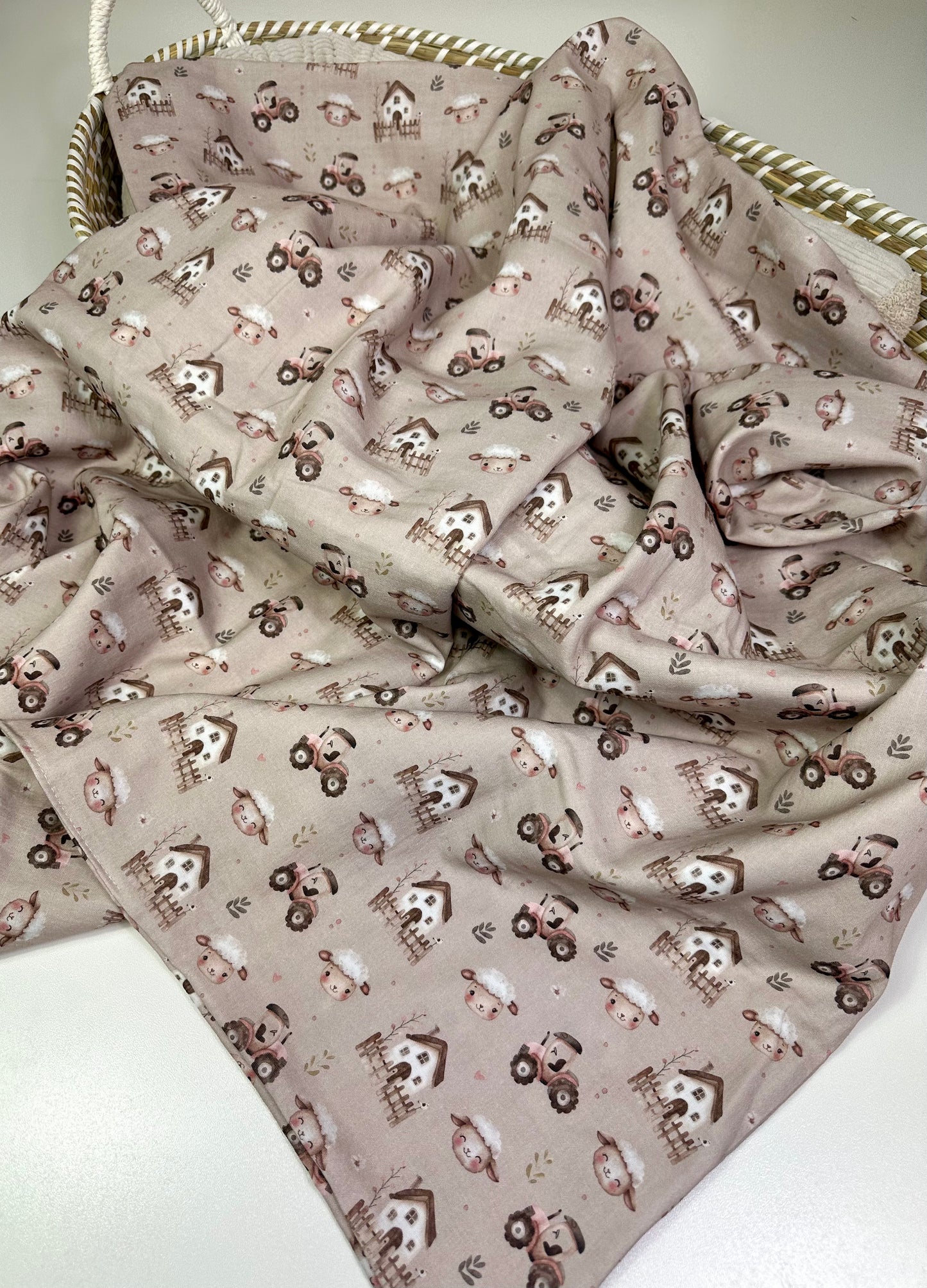 Musselin Decke, Stilltuch Bauernhof beige