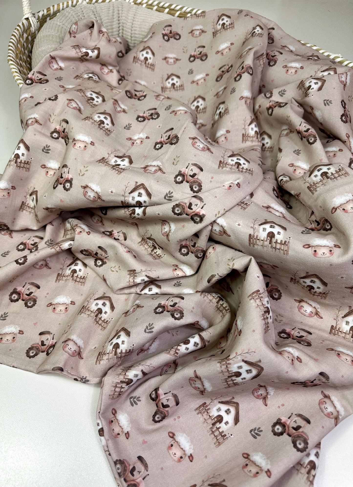 Musselin Decke, Stilltuch Bauernhof beige