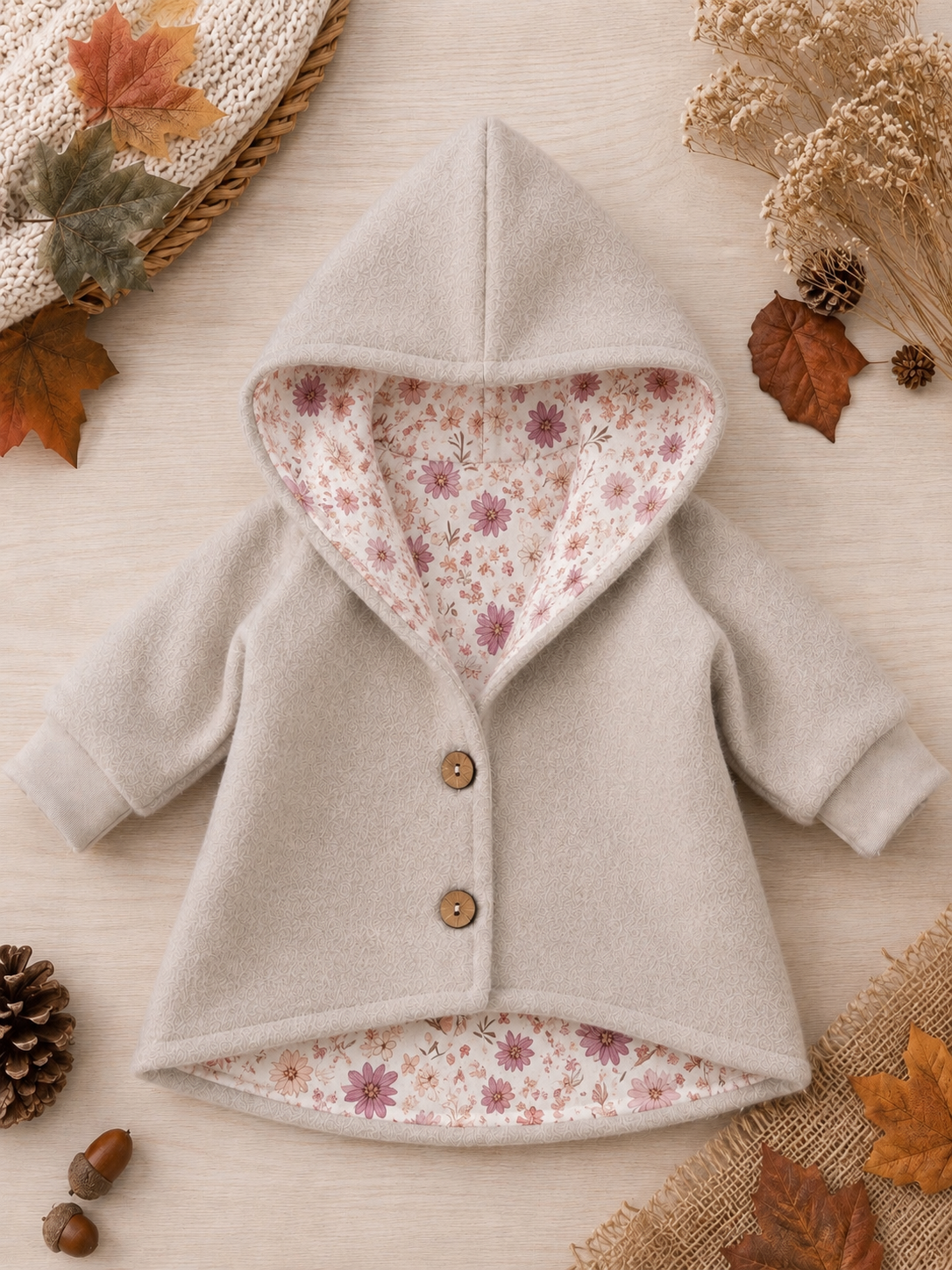 Walkjacke mit Kaputze - gefütterte Walk-Jacke mit floralem Innenfutter Blütenhauch rosa
